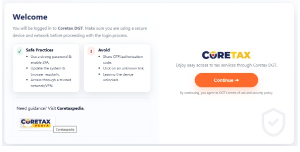 Welcome page Coretax