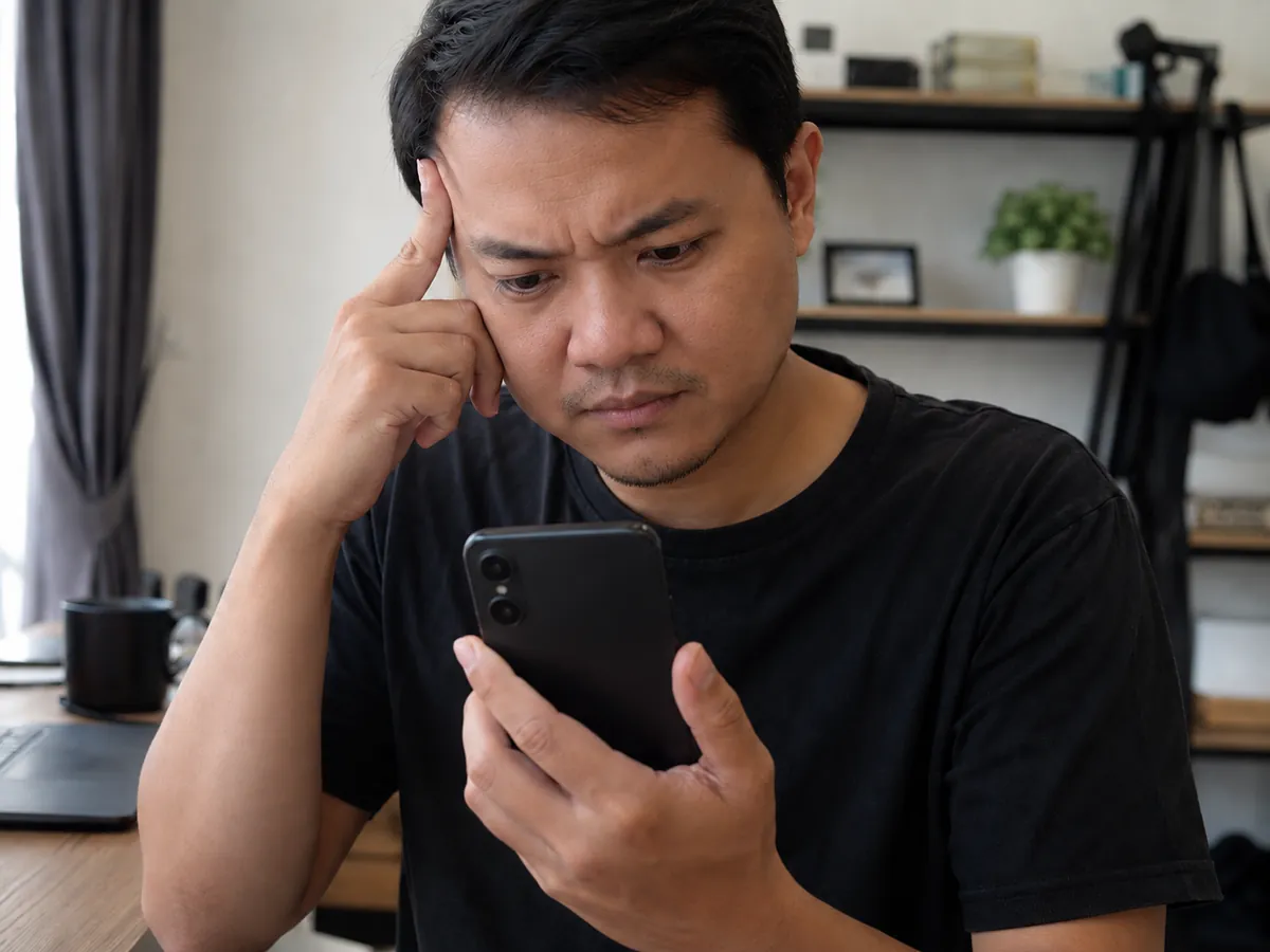 pengguna memeriksa penyebab WhatsApp tidak bisa diupdate di ponsel