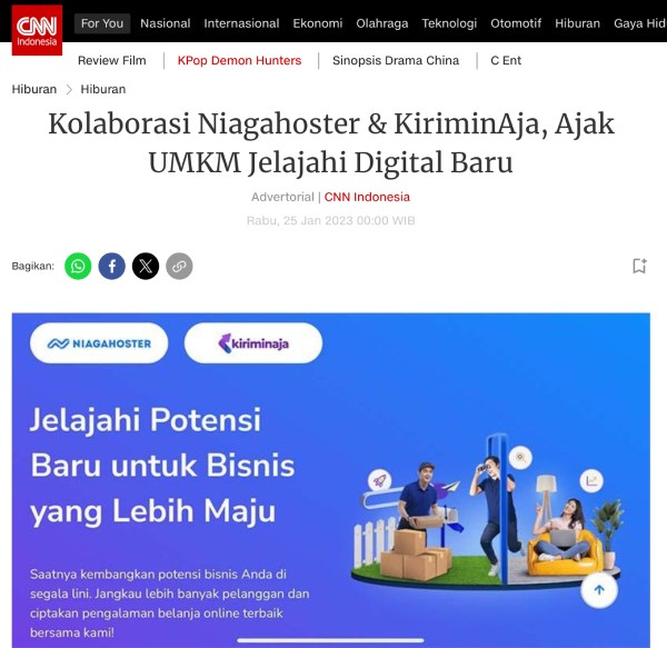 Berita tentang kolaborasi Niagahoster dan KiriminAja