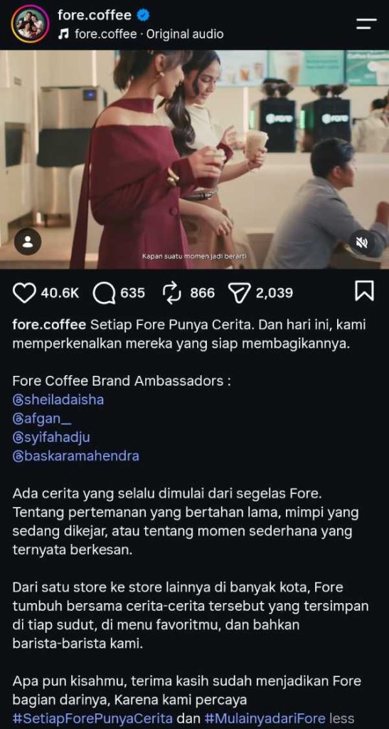 Contoh iklan produk di IG dari Fore Coffee