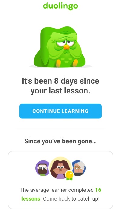 Contoh re-engagement email dari Duolingo