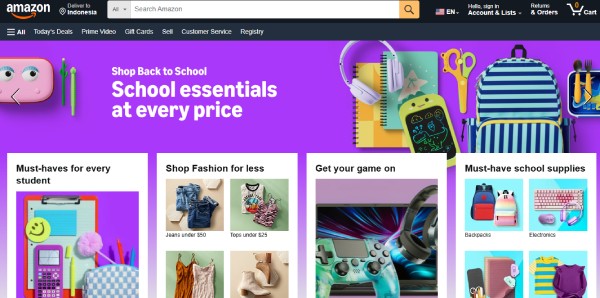 Halaman utama e-commerce Amazon