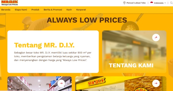 Halaman utama website resmi MR.D.I.Y