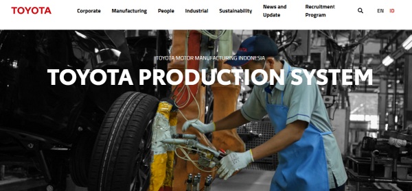 Halaman website resmi tentang Toyota Production System (TPS)