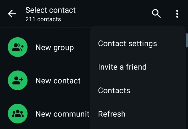 Opsi refresh kontak di WA