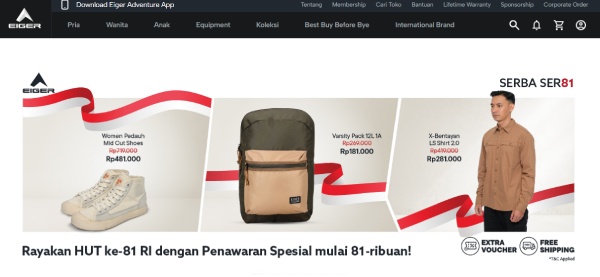 Promo kemerdekaan di website Eiger