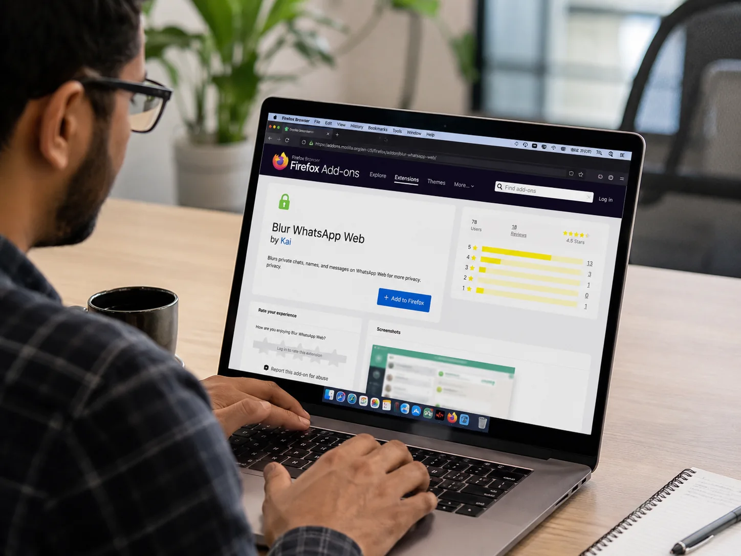 cara blur chat WhatsApp Web di laptop dengan plugin Firefox