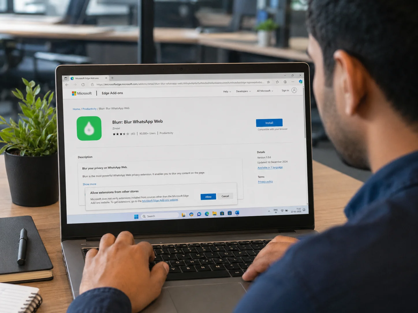 cara membuat WA Web blur dengan add-on Microsoft Edge