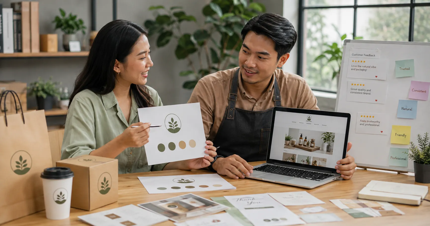 pemilik bisnis membandingkan elemen brand identity dan persepsi pelanggan