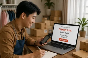 pemilik UMKM menulis contoh iklan teks untuk promosi bisnis
