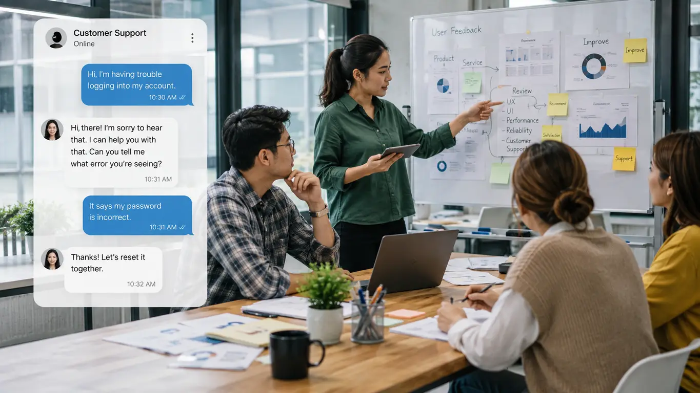 tim bisnis menggunakan feedback pelanggan untuk memperbaiki produk dan layanan secara customer oriented