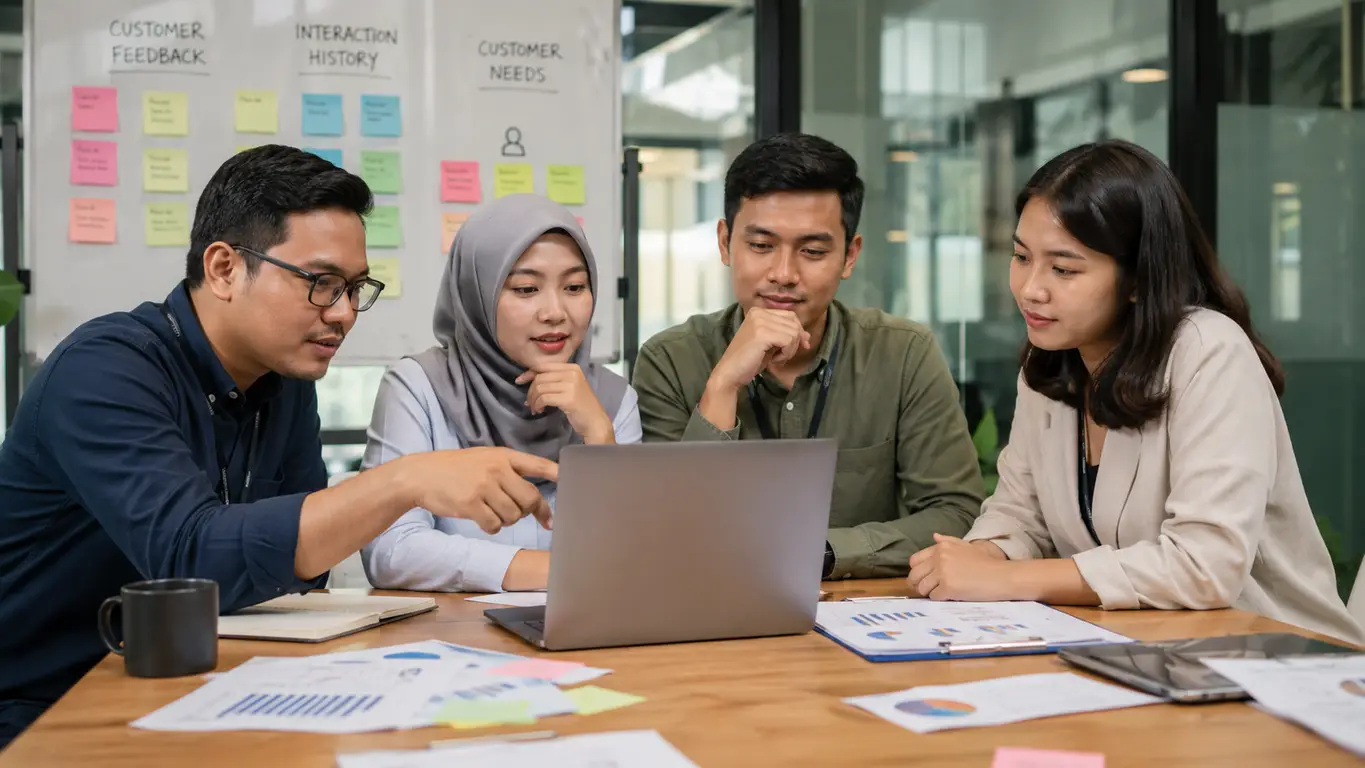 tim lintas departemen membahas kebutuhan pelanggan dalam strategi customer oriented
