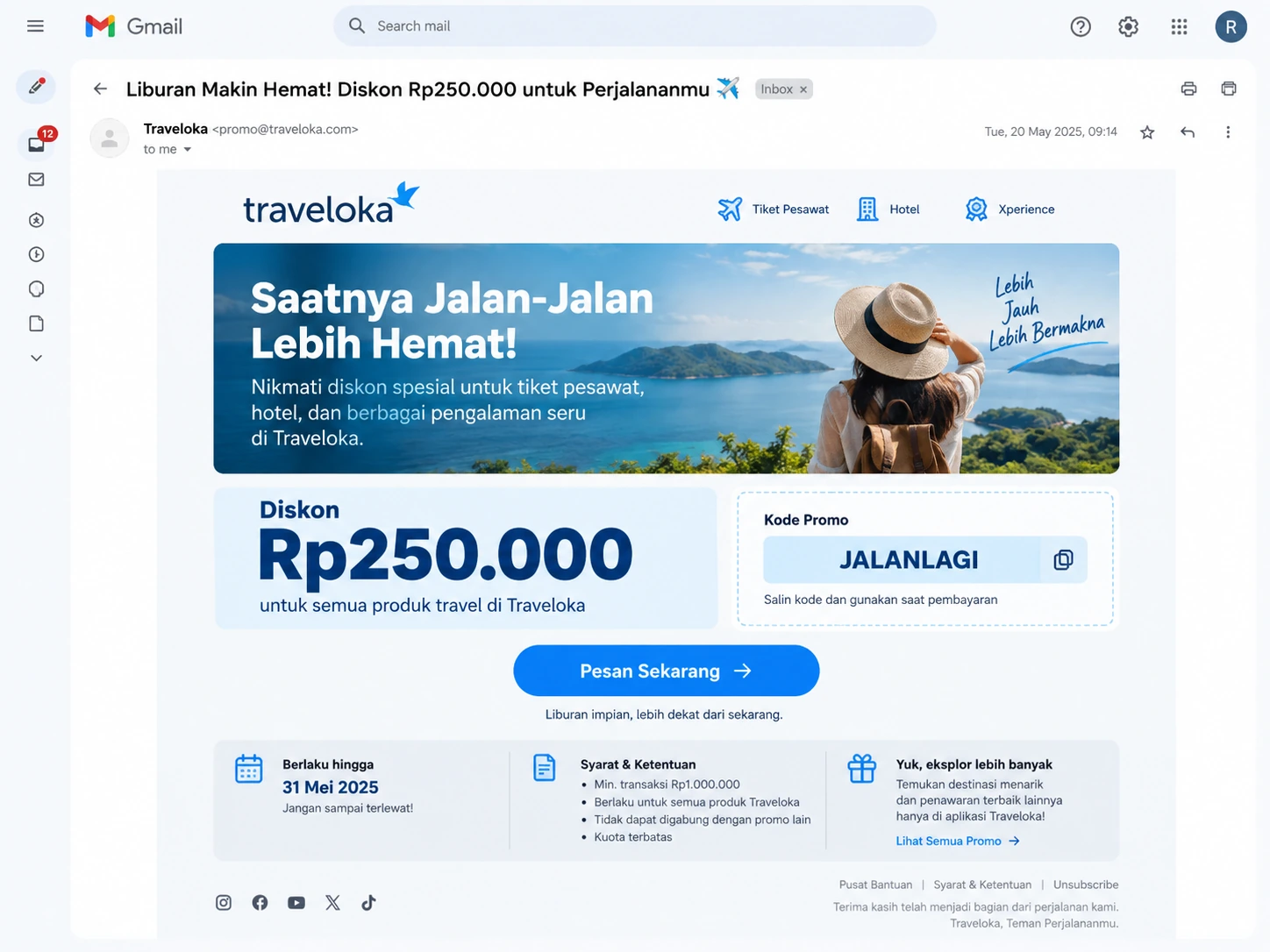 contoh email promo diskon dengan kode promo dan batas waktu