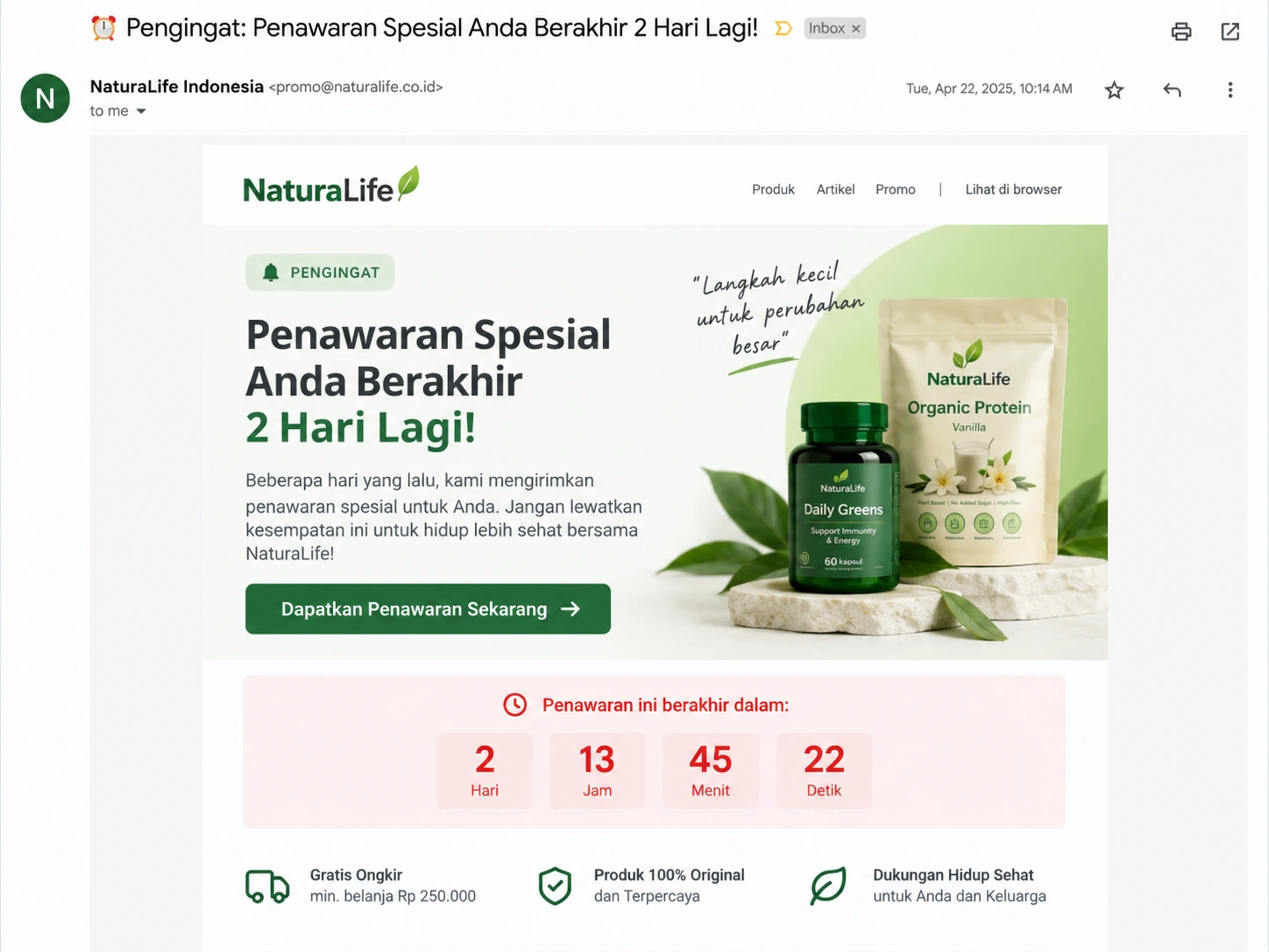 contoh email follow-up penawaran dengan pengingat promo