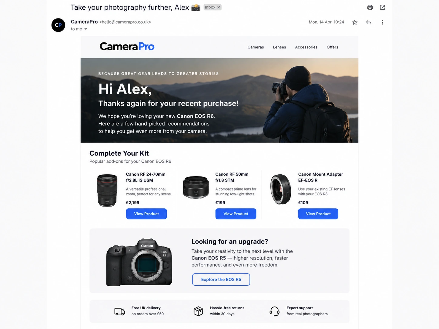 contoh email cross-selling dan upselling berdasarkan pembelian pelanggan