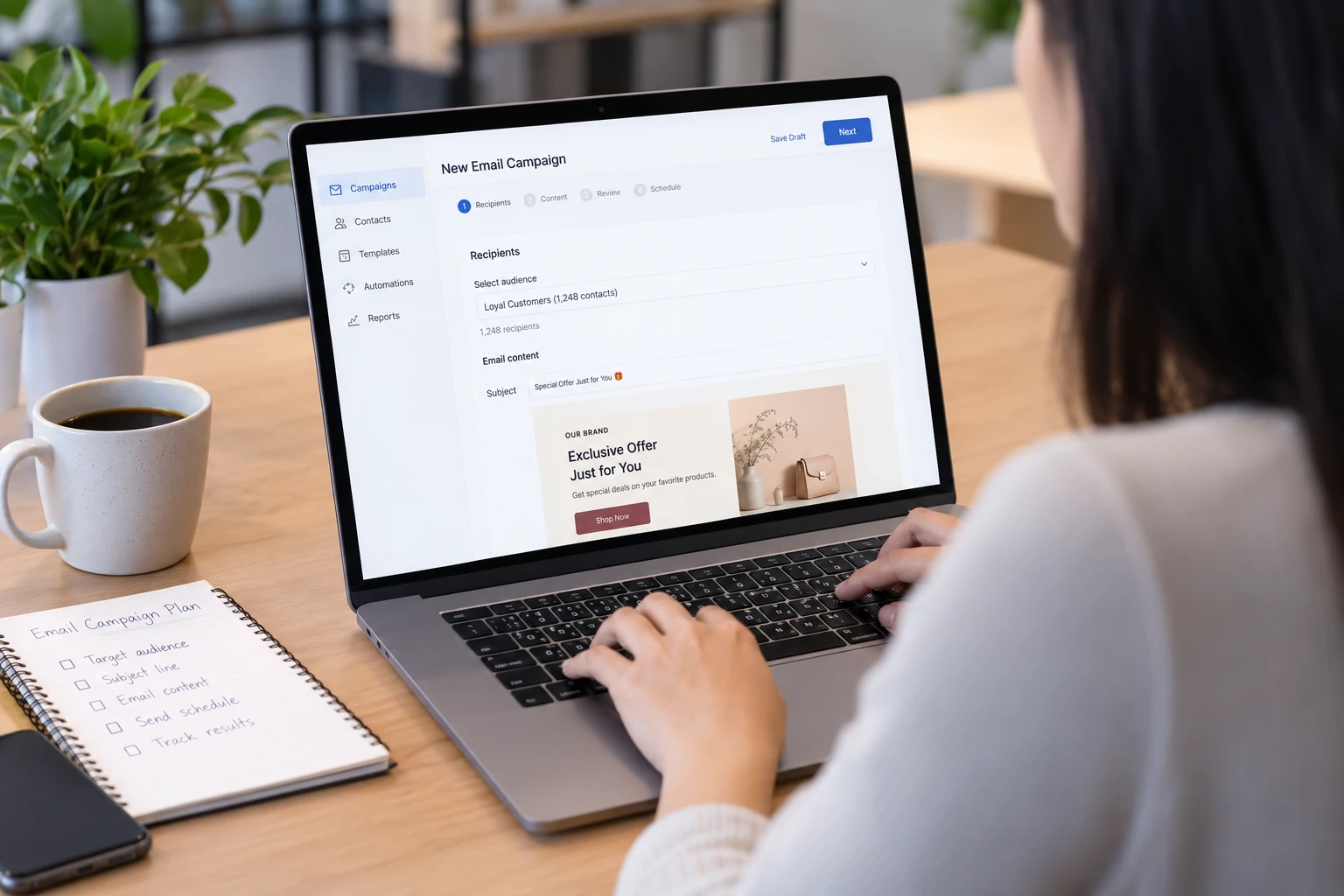 marketer menyiapkan email blast yang relevan untuk kelompok pelanggan