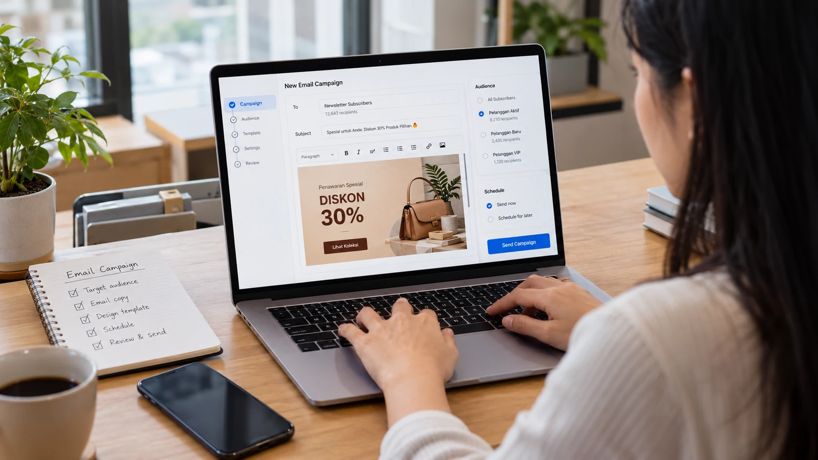 dashboard email marketing untuk mengelola kontak dan aktivitas campaign