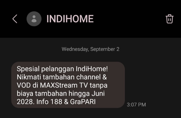 Contoh SMS A2P berisi pemberitahuan hadiah untuk pelanggan setia