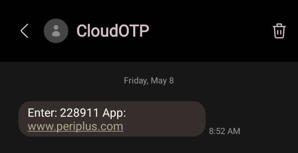 Contoh SMS berisi kode OTP