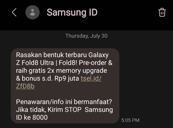 Contoh SMS promosi model HP terbaru dari Samsung
