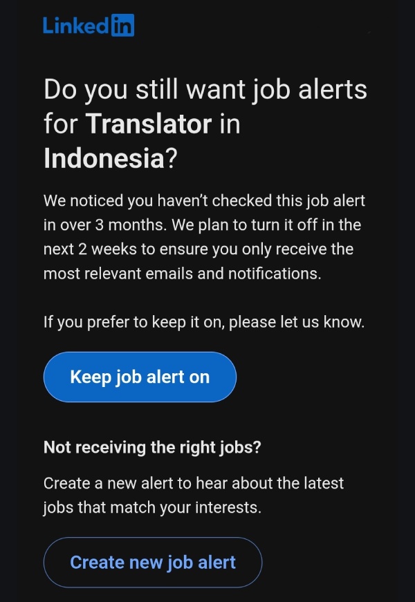 Contoh follow up email dari LinkedIn