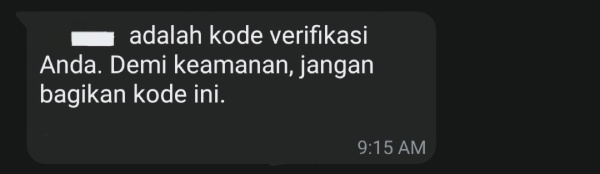 Contoh pesan OTP di WA