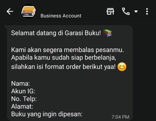 Contoh pesan otomatis di WhatsApp