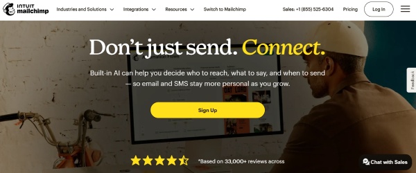 Halaman website resmi Mailchimp