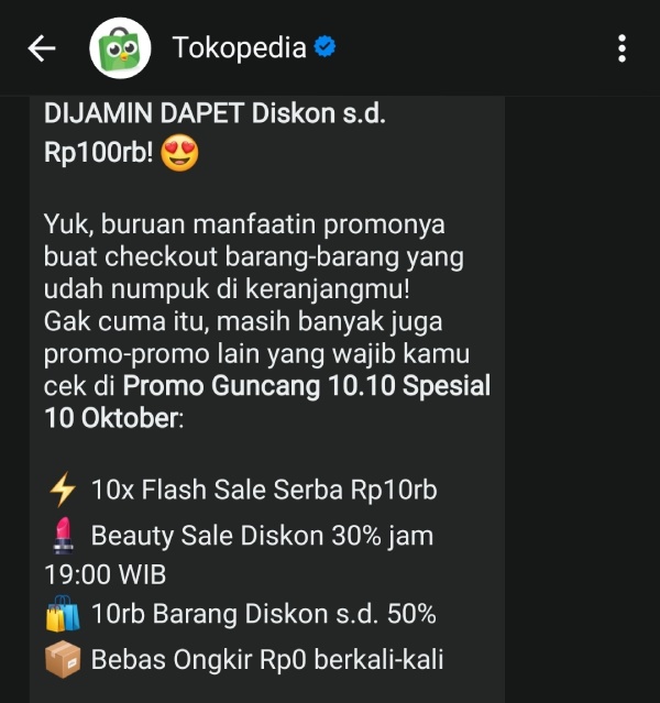Pengingat produk tertinggal di keranjang dari Tokopedia