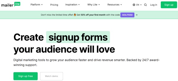 Platform email marketing MailerLite