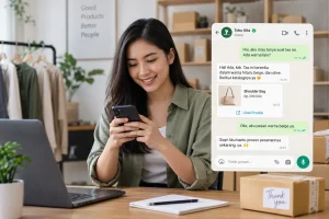 Pelanggan menggunakan smartphone untuk berbelanja melalui chat commerce