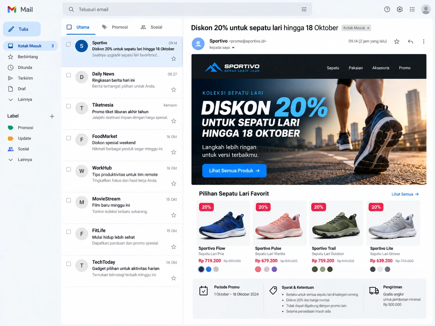 contoh subjek email promosi diskon sepatu lari beserta isi penawaran