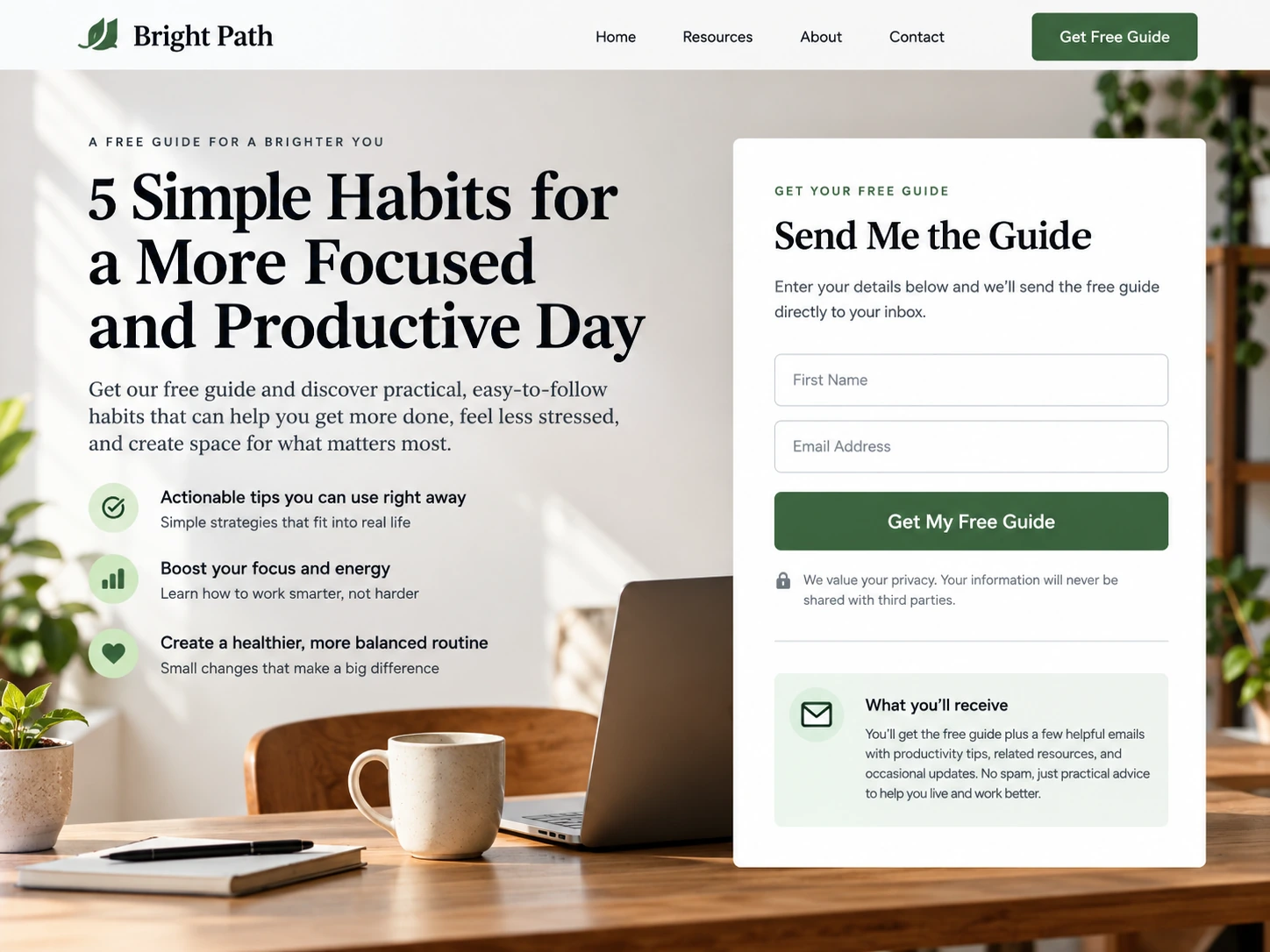 contoh landing page dan formulir untuk list building