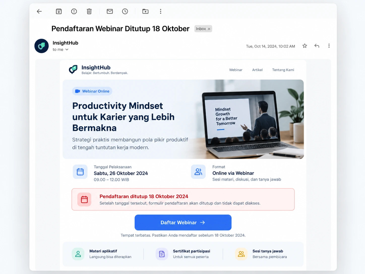 contoh subjek email pengingat batas akhir pendaftaran webinar