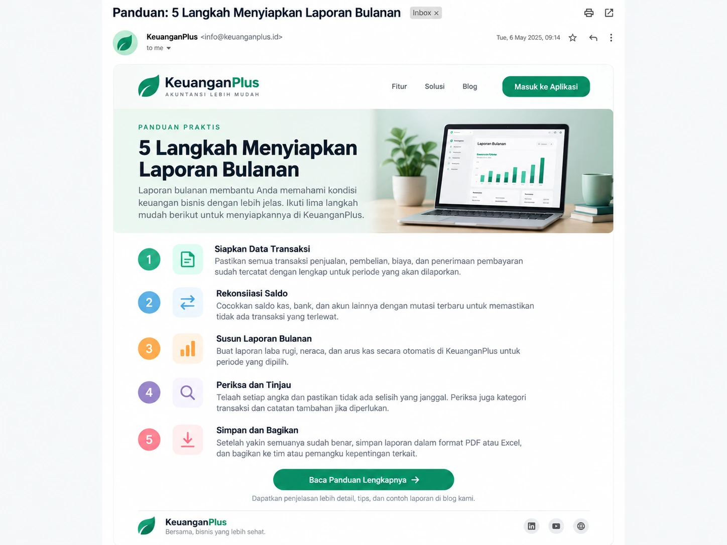 contoh subjek email edukasi dengan panduan lima langkah membuat laporan bulanan
