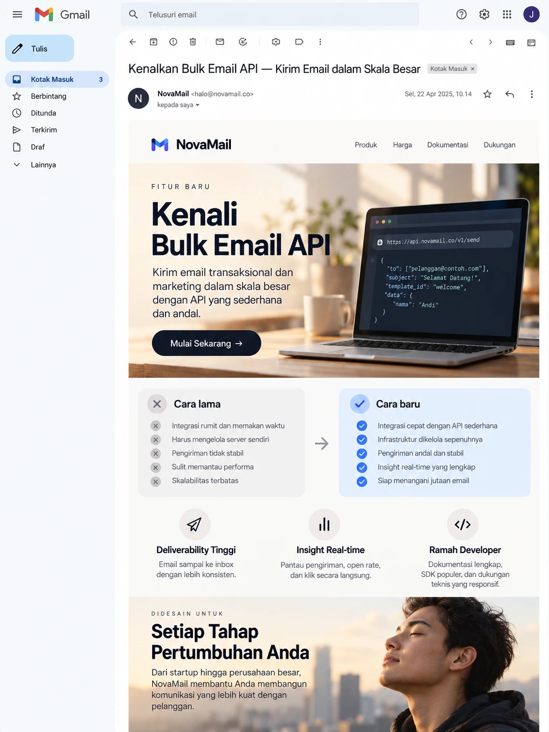 contoh email blast peluncuran fitur dengan perubahan workflow dan CTA