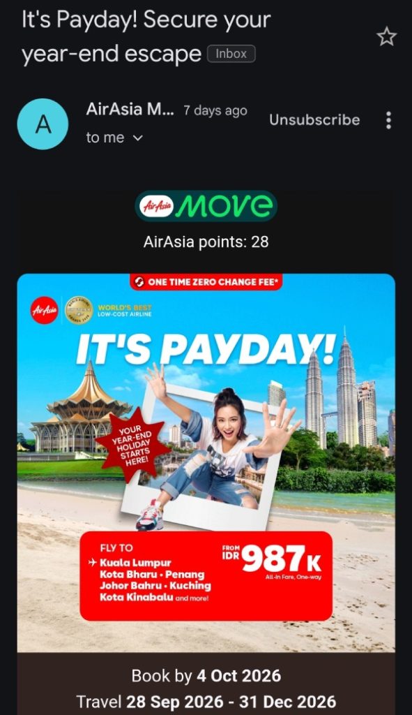 Contoh email dari AirAsia MOVE