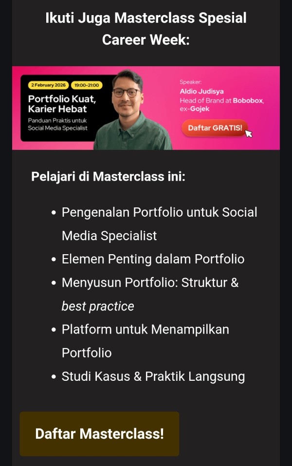 Contoh email dari RevoU yang menjelaskan apa yang ditawarkan dari programnya