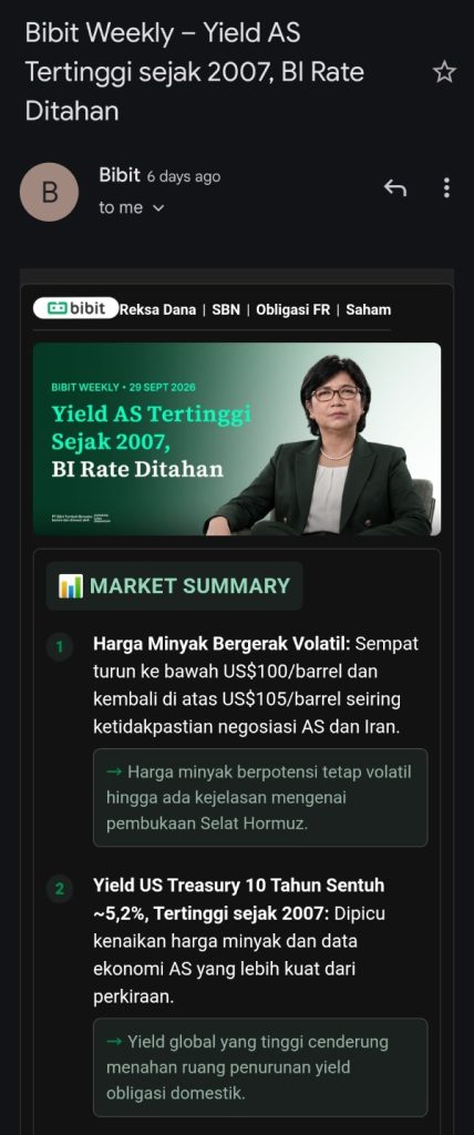 Contoh newsletter dari Bibit