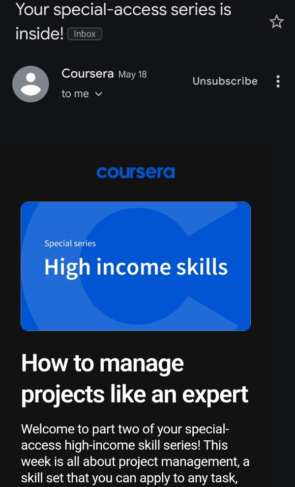 Contoh newsletter dari Coursera