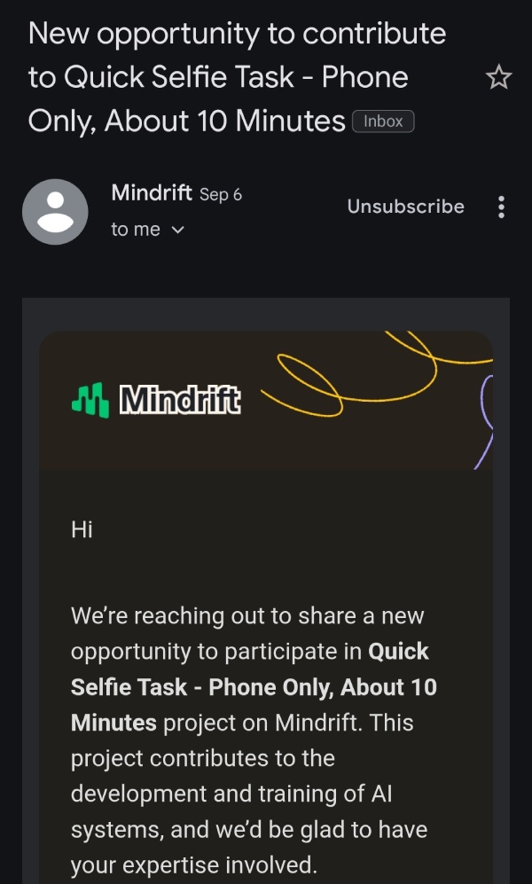 Contoh subject line dan pembuka di email dari Mindrift