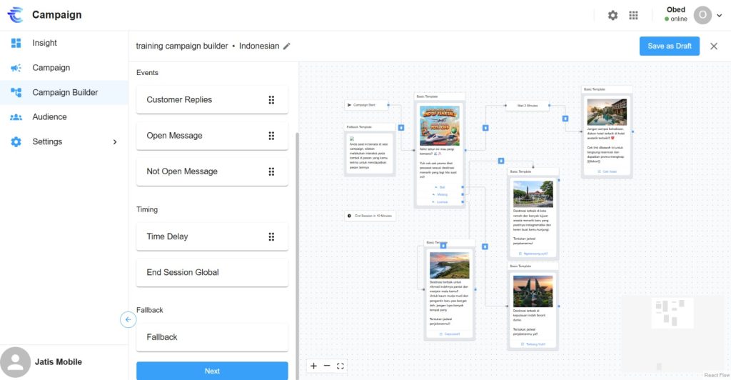 Dashboard COSTER untuk pengiriman kampanye dan template pesan WhatsApp