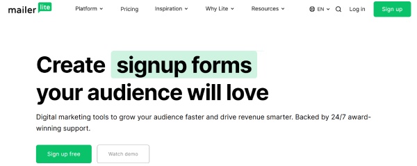 Fitur pembuatan signup forms yang ditawarkan MailerLite