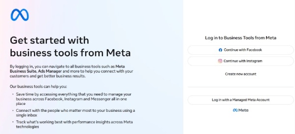 Halaman login Meta Business