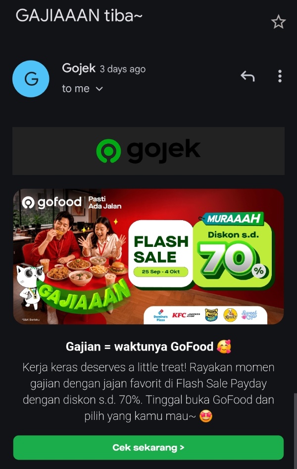 Inspirasi template email marketing dari Gojek