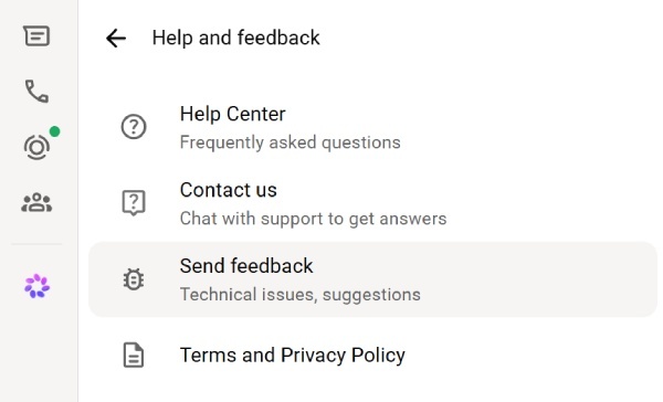 Opsi Send Feedback di WA