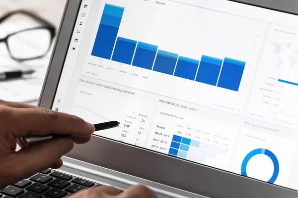 Seorang staff sedang memonitor Google Analytics
