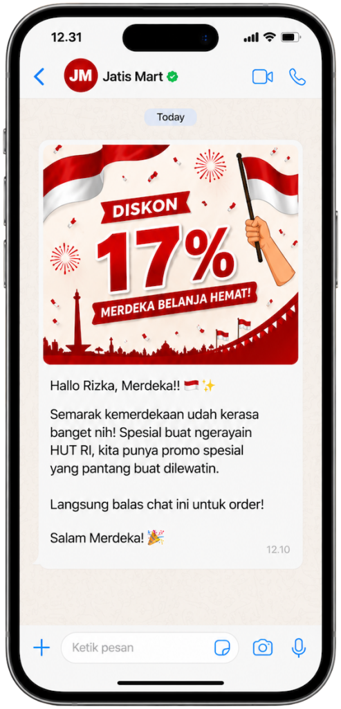 Pratinjau percakapan WhatsApp untuk pesan marketing