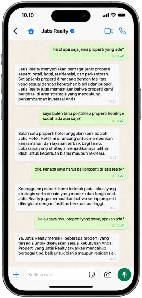 Percakapan layanan pelanggan melalui WhatsApp Business API