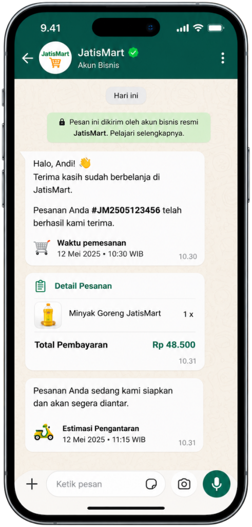 Notifikasi transaksi melalui WhatsApp Business API
